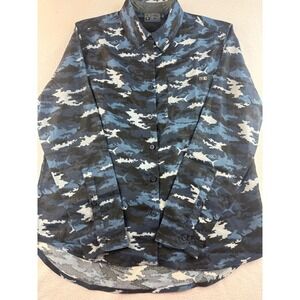 Salt Life Mens Medium Camo Button Up Shirt Long Sleeve UPF 30 Flannel‎